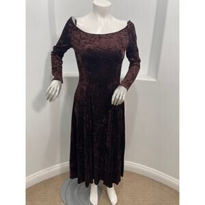 Bonnie Strauss Vintage 90s crushed velvet fit & flare dress dark brown  Size L